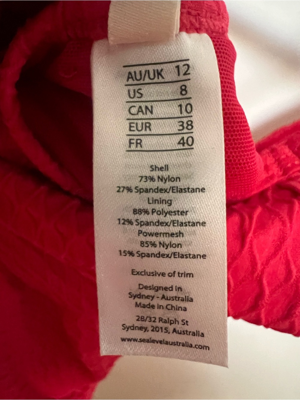 Sea Level Swim Australia Honeycomb Triangle One Piece Swimsuit Red SizeUS 8/AU12 - Picture 8 of 8